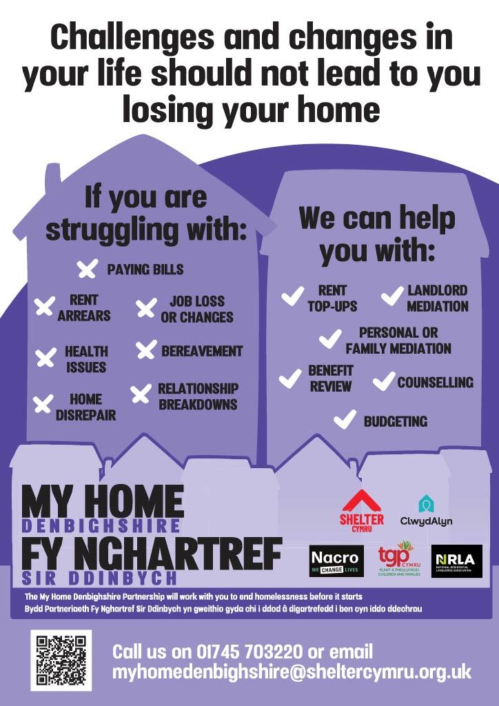 Poster setting out what My Home Denbighshire offers to residents